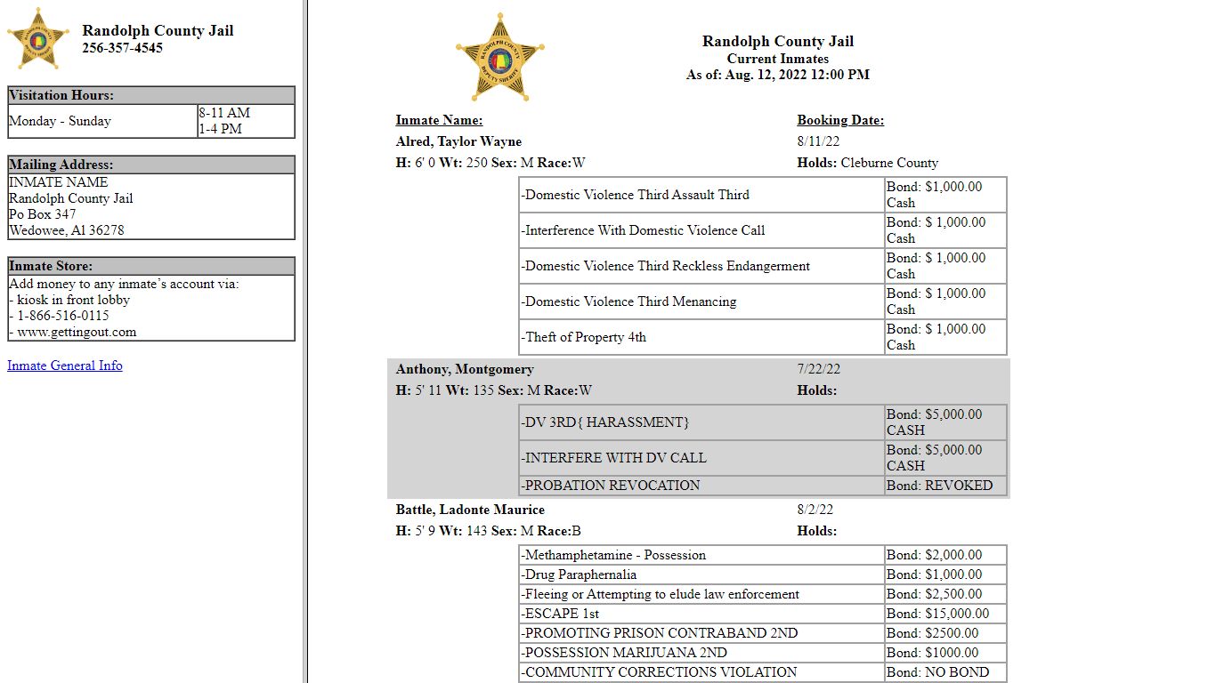 Randolph County Jail - Inmates